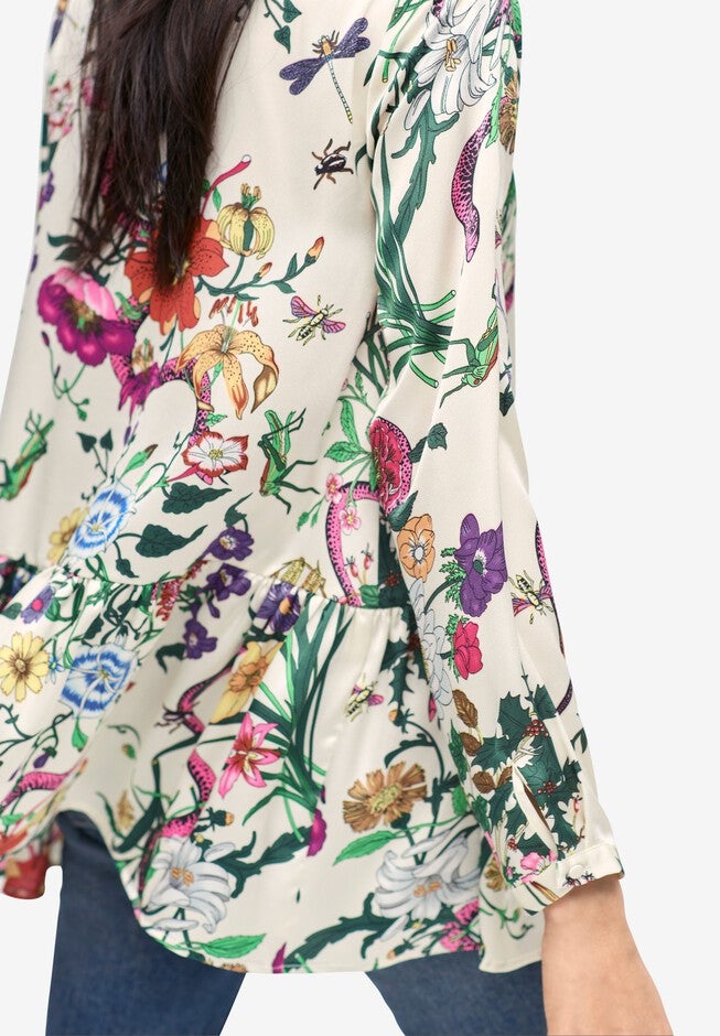 Tie-Neck Peplum Tunic, , alternate image number null