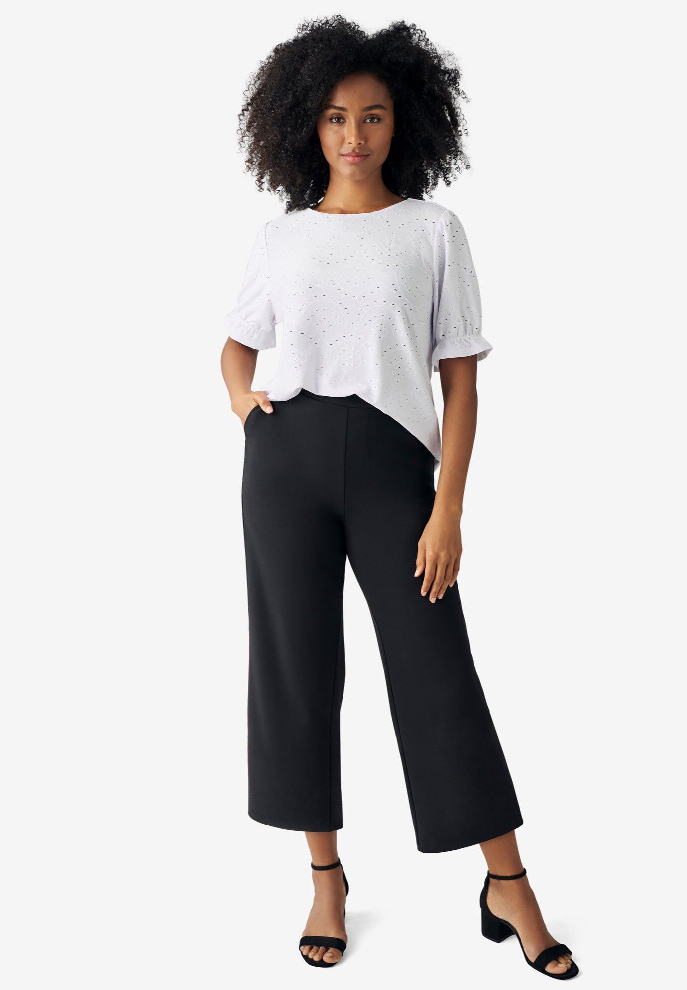 Pull-On Crop Wide Leg Pants, BLACK, hi-res image number 0