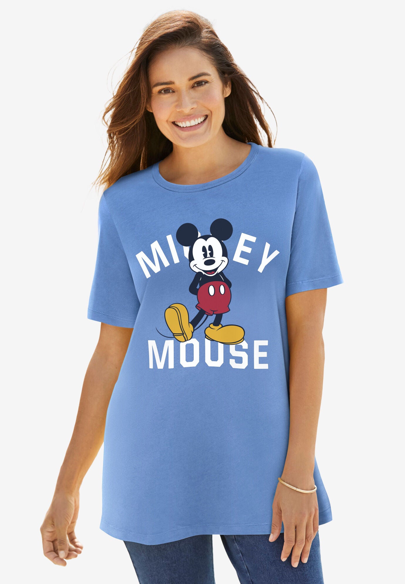 Disney Women's Short Sleeve Crew Tee Blue Mickey Mouse Standing, FRENCH BLUE MICKEY, hi-res image number 0