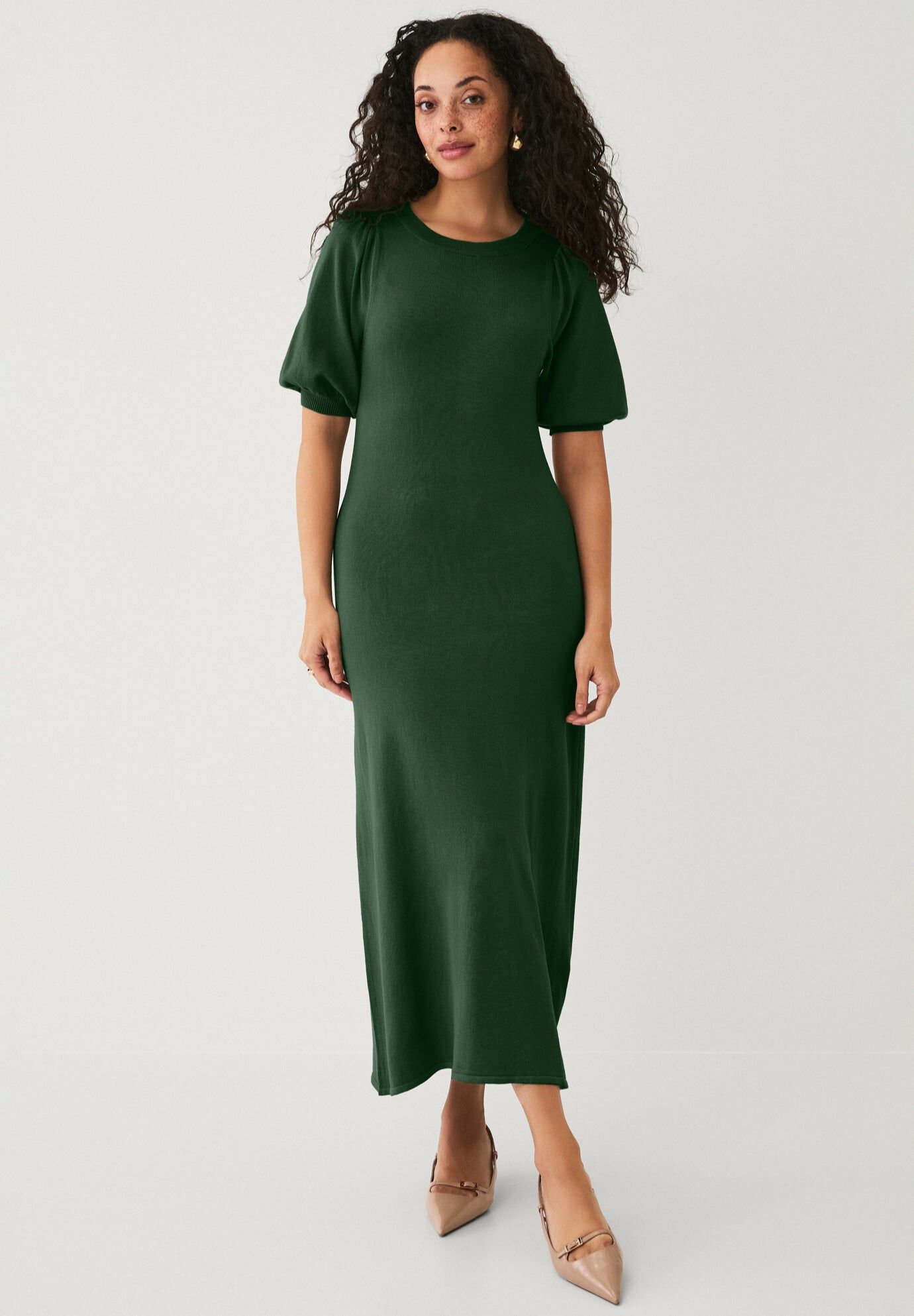 Fine Knit Midi Sweater Dress, MIDNIGHT GREEN, hi-res image number 0