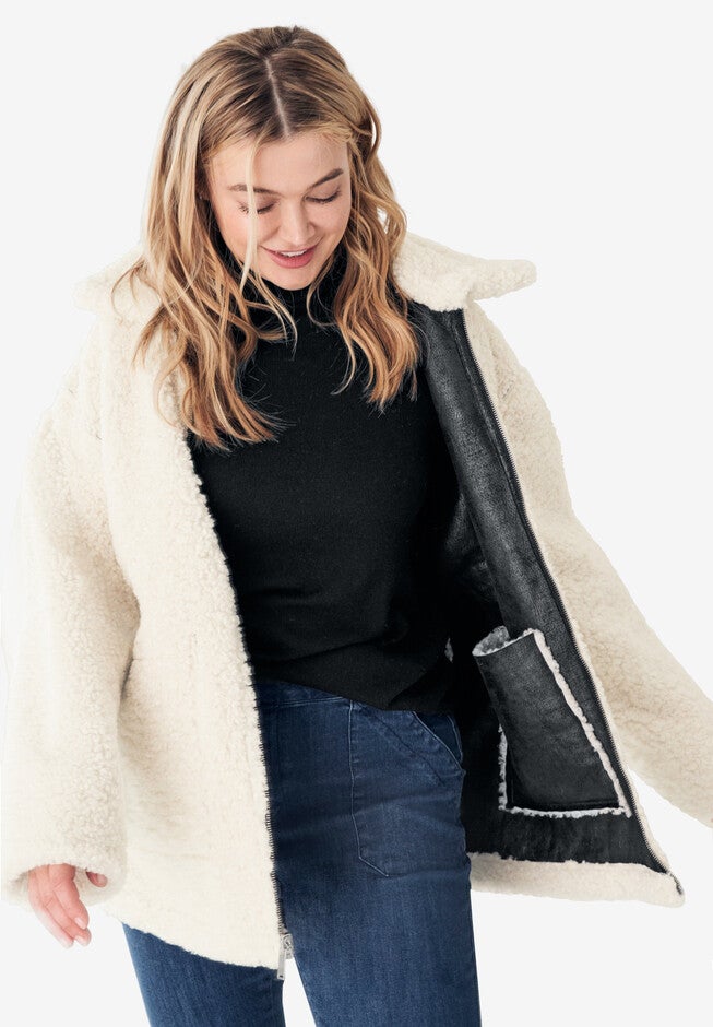 Reversible Faux Suede Sherpa Jacket, , alternate image number null