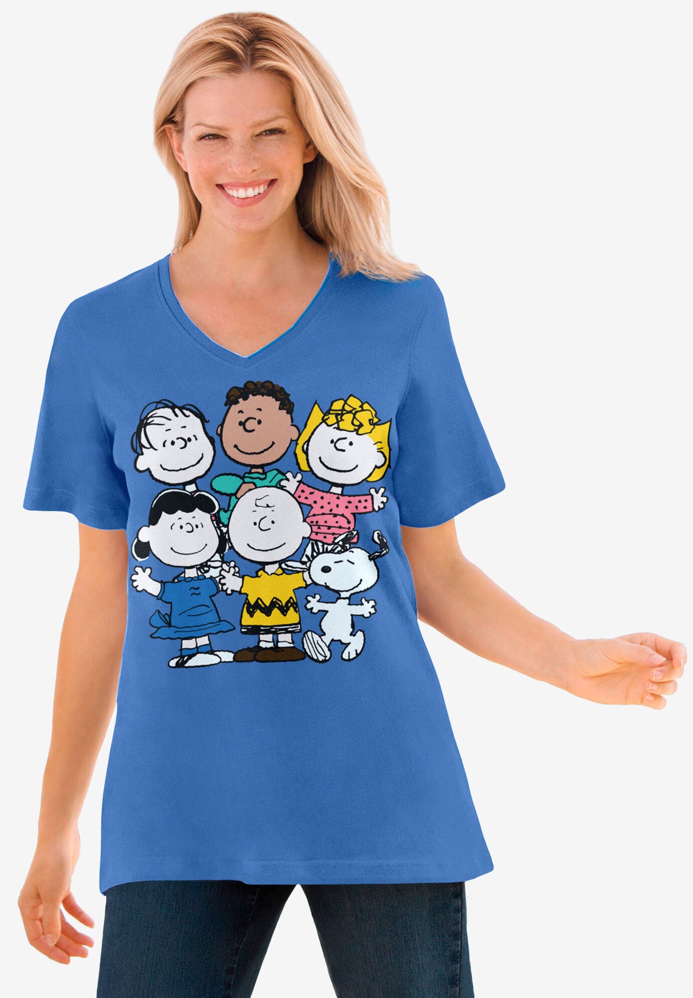 Peanuts Dark Blue Peanuts Crew V-neck Tee | Avenue