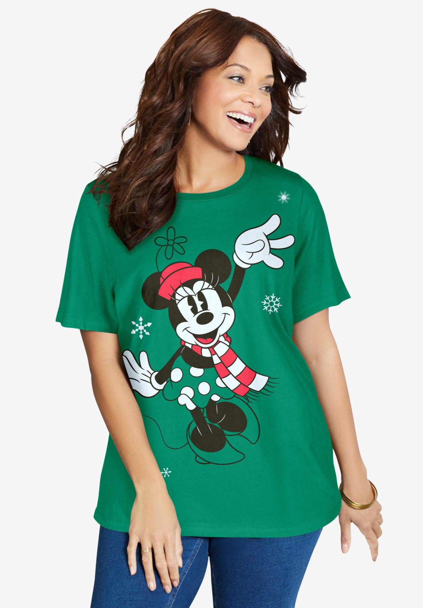 Disney Women's Short Sleeve Christmas Minnie Tee, GREEN MINNIE, hi-res image number 0