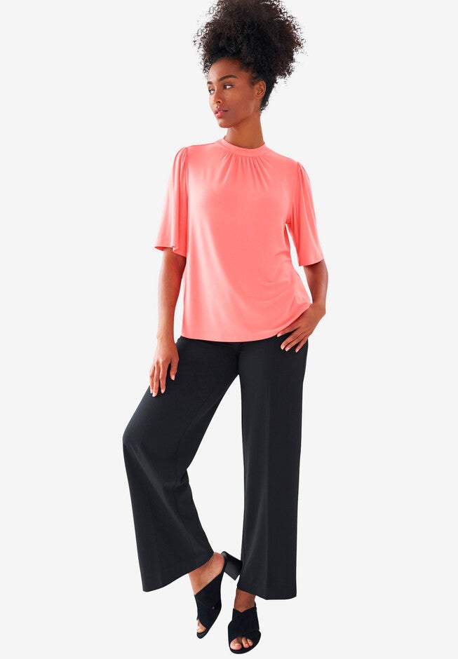 Flutter Sleeve Mock Neck Tee, SWEET CORAL, hi-res image number null
