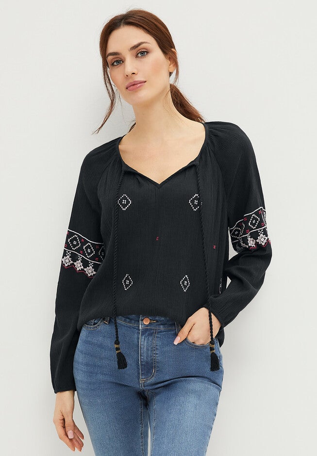 Embroidered Peasant Blouse, , alternate image number 2