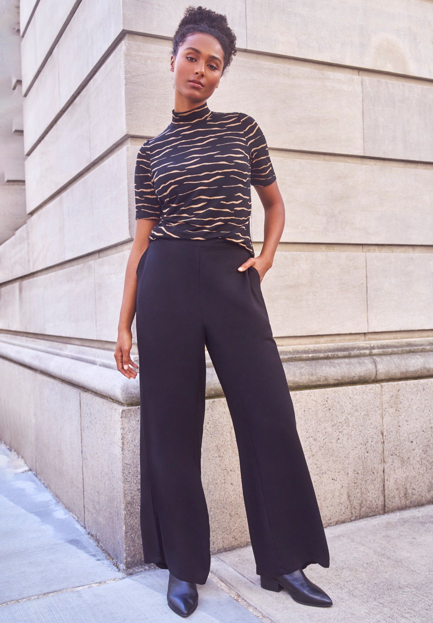 Wide-Leg Soft Pants with Back Elastic