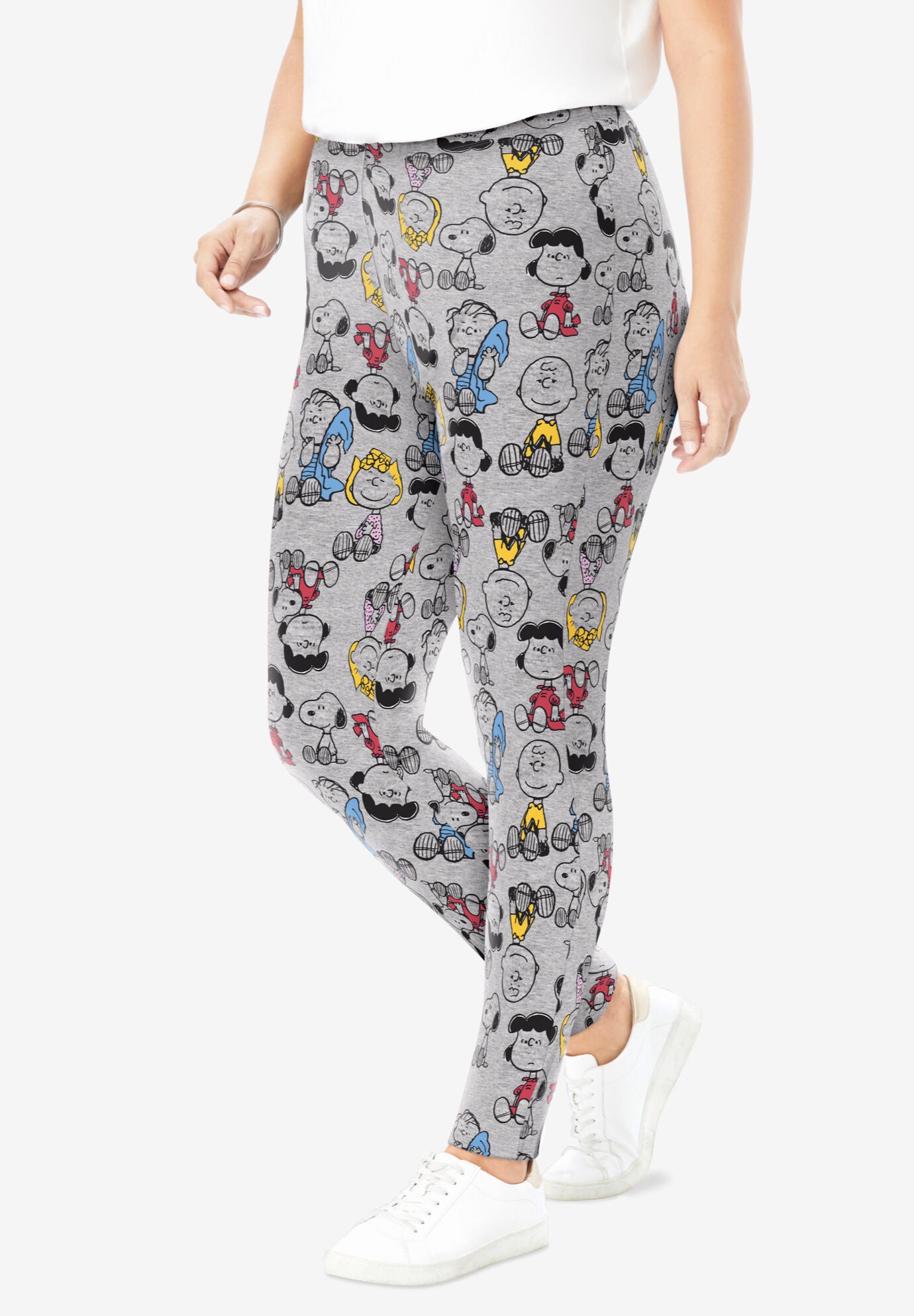 Peanuts Women's Heather Gray Leggings Charlie Brown Snoopy Woodstock Sketch All Over Print, HEATHER GREY ALLOVER PEANUTS, hi-res image number 0