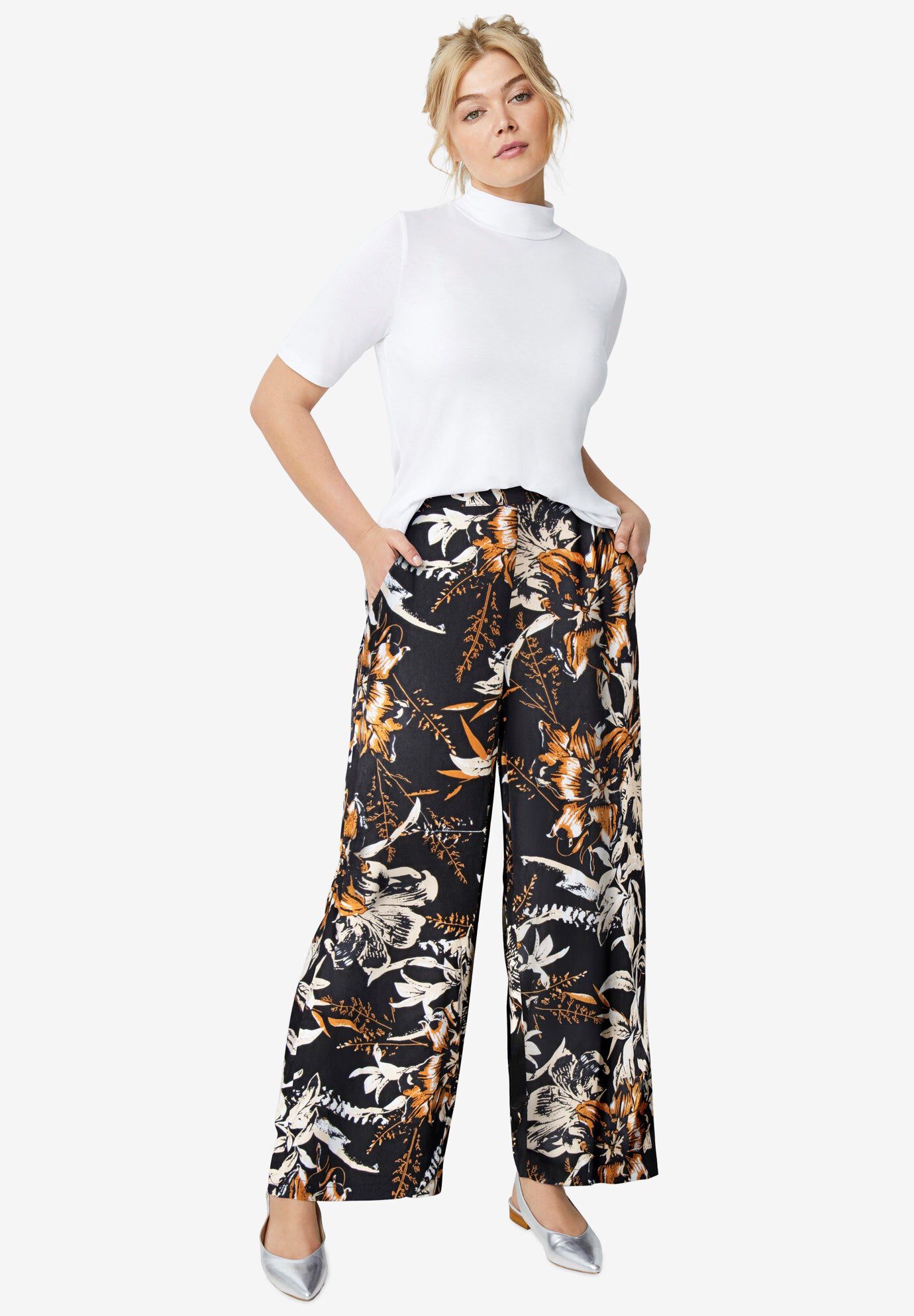 Wide-Leg Soft Pants with Back Elastic