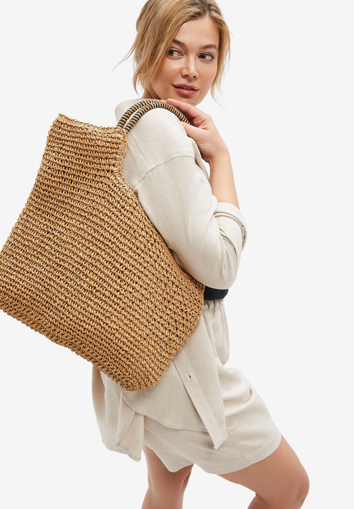 Straw bag with zip best sale
