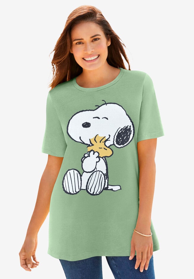 Peanuts Sage Green Snoopy Crewneck Tee, SAGE GREEN SNOOPY, hi-res image number 0