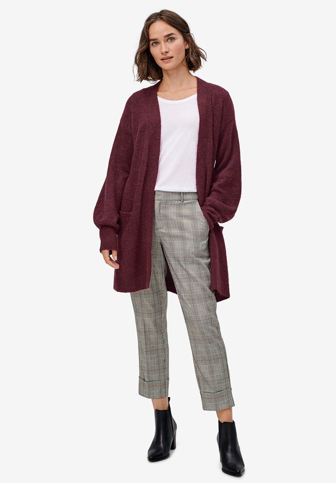 Blouson Sleeve Open Cardigan, DEEP WINE MARLED, hi-res image number null