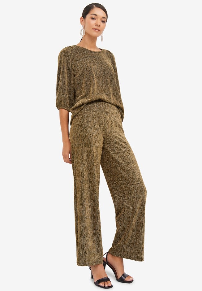 Metallic Knit Wide Leg Pant, BLACK GOLD, hi-res image number null