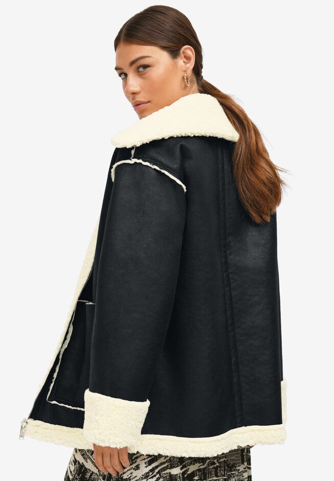 Reversible Faux Suede Sherpa Jacket, , alternate image number null