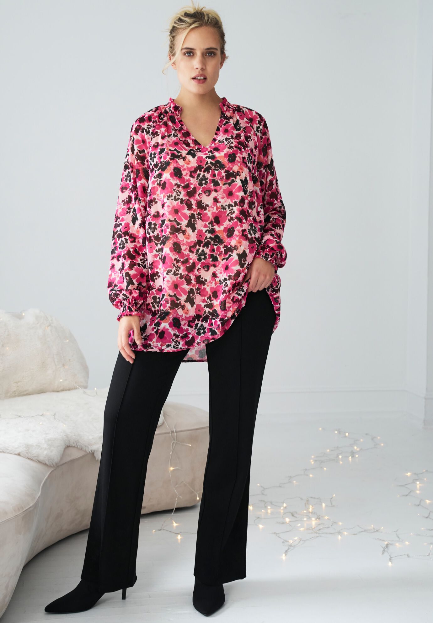 Notch Neck Blouson Sleeve Tunic, , alternate image number 2