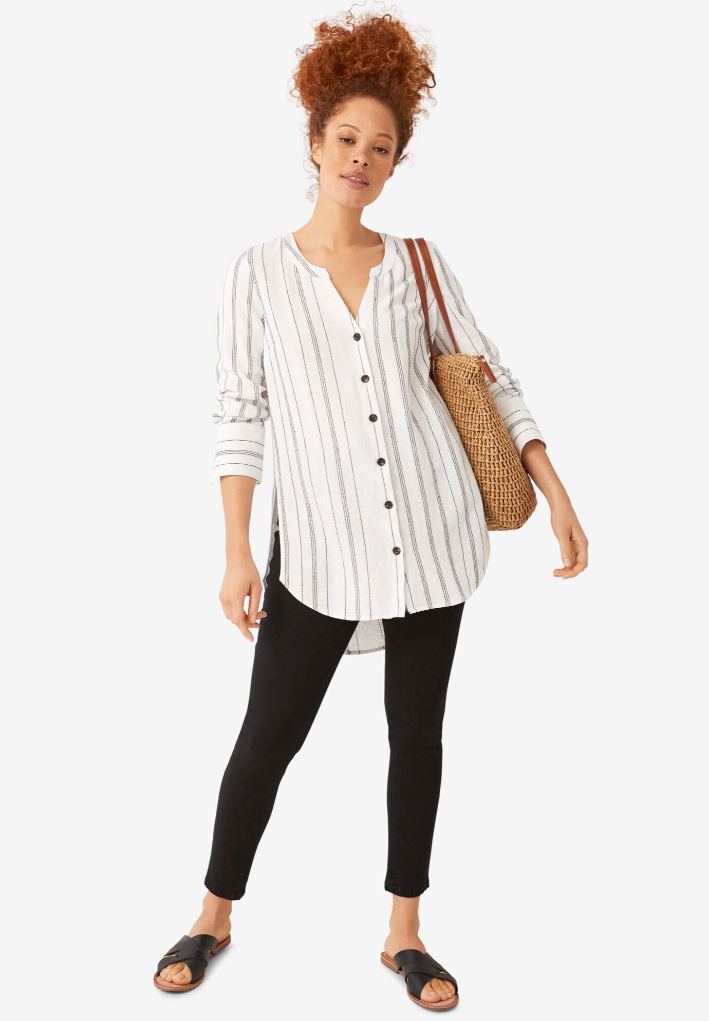 Striped Linen-Blend Tunic, , alternate image number 2