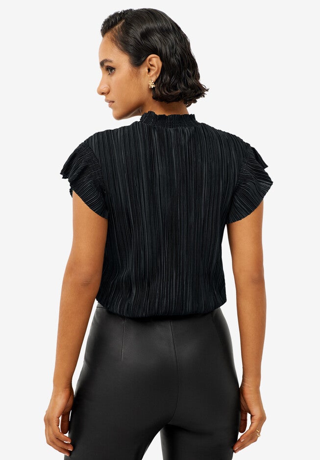 Flutter Cap Sleeve Plisse Top, , on-hover image number null