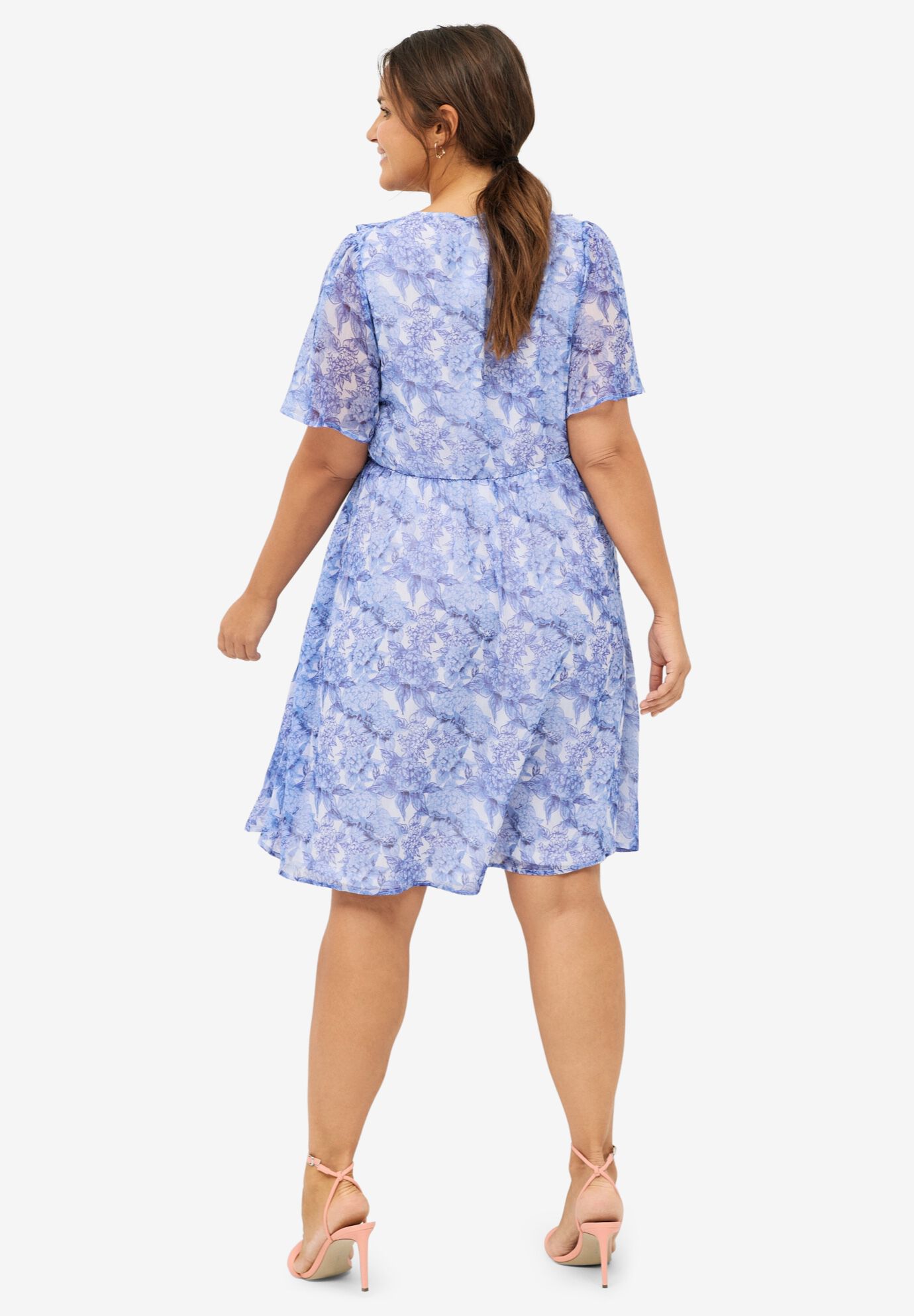 Ruffled V-Neck Empire Dress, DREAM BLUE FLORAL, on-hover image number 1