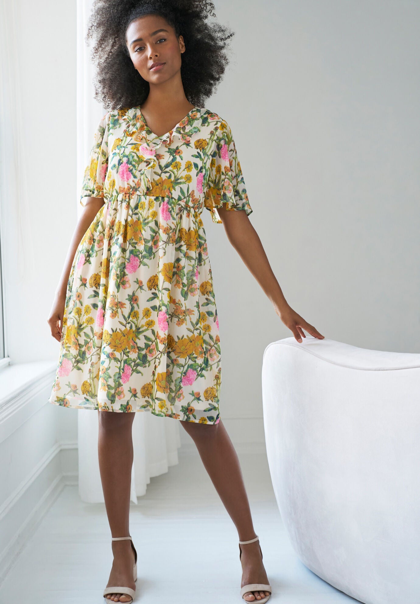 Ruffled V-Neck Empire Dress, , alternate image number 3