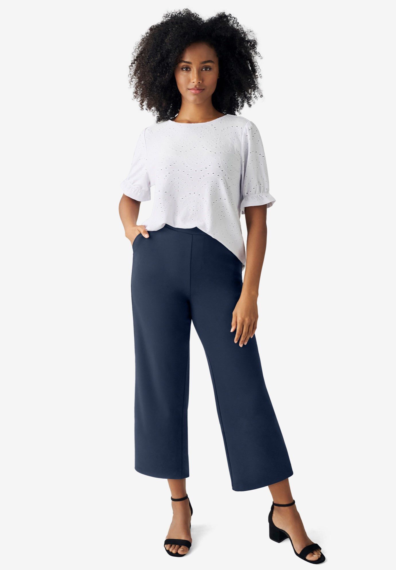 Pull-On Crop Wide Leg Pants, NAVY, hi-res image number 0