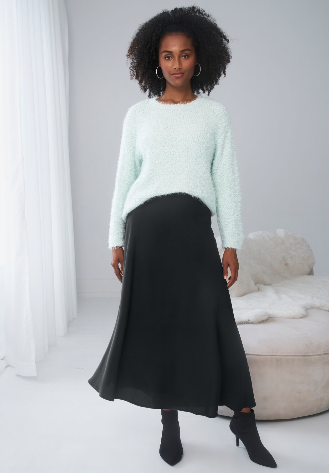 Satin Maxi Skirt With Elastic Waist Side Zipper Avenue