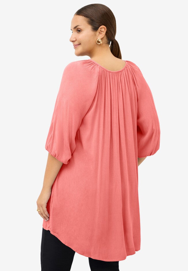 Crinkle Tunic With Keyhole Neckline, , on-hover image number null