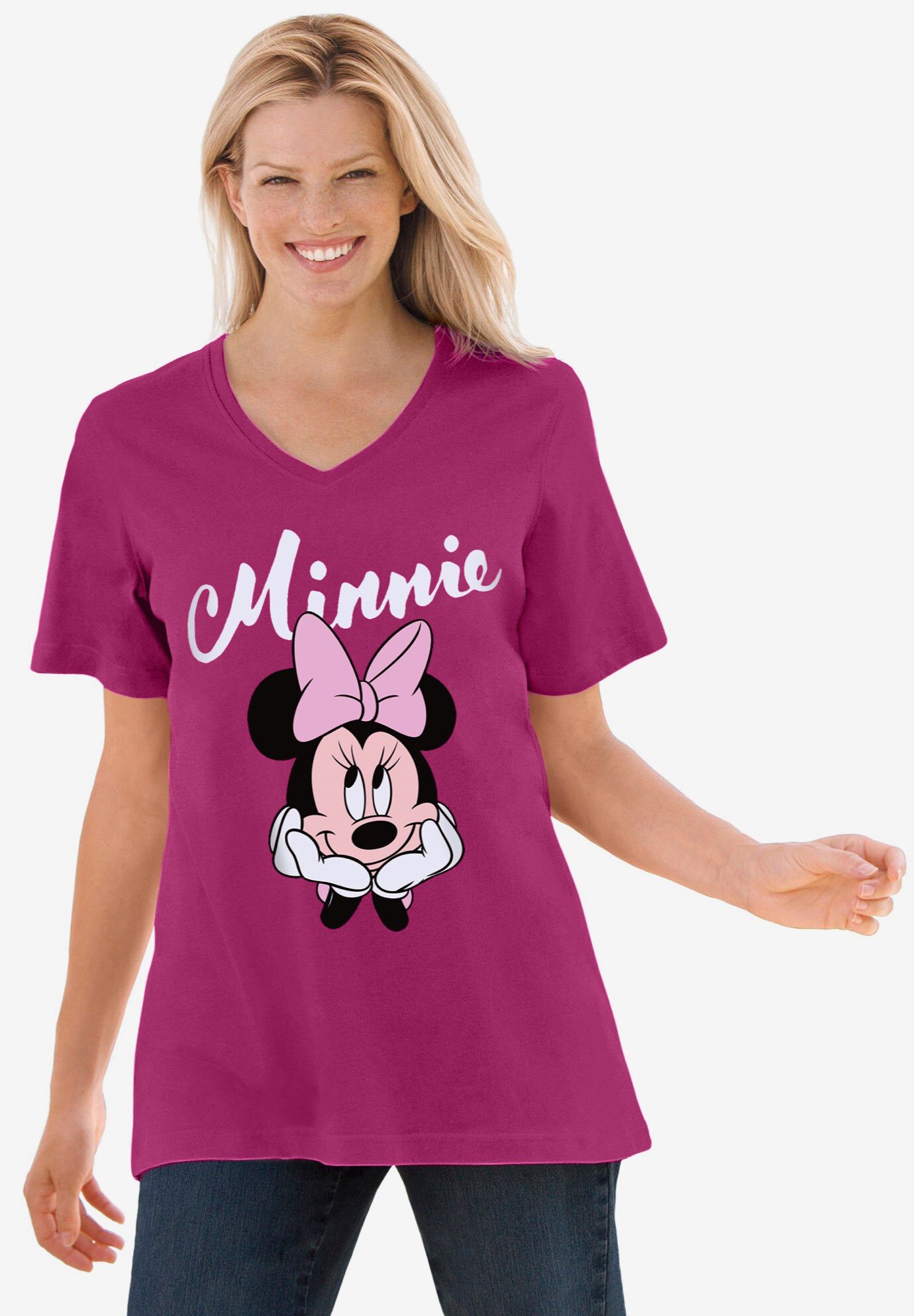 Disney Short Sleeve V-neck Tee Raspberry Minnie | Avenue