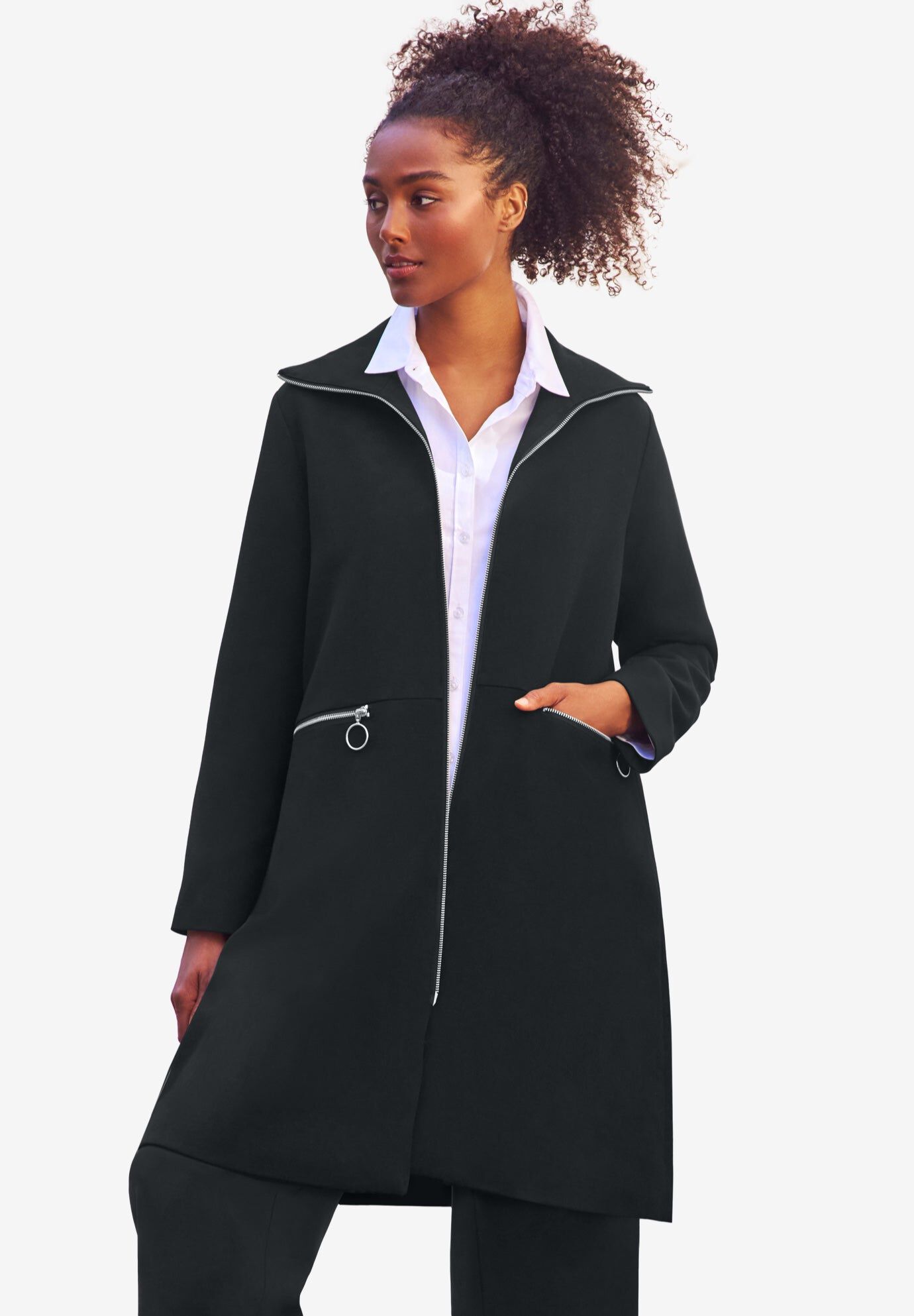 Zip-Front A-Line Coat With Back Inverted Pleat | Avenue