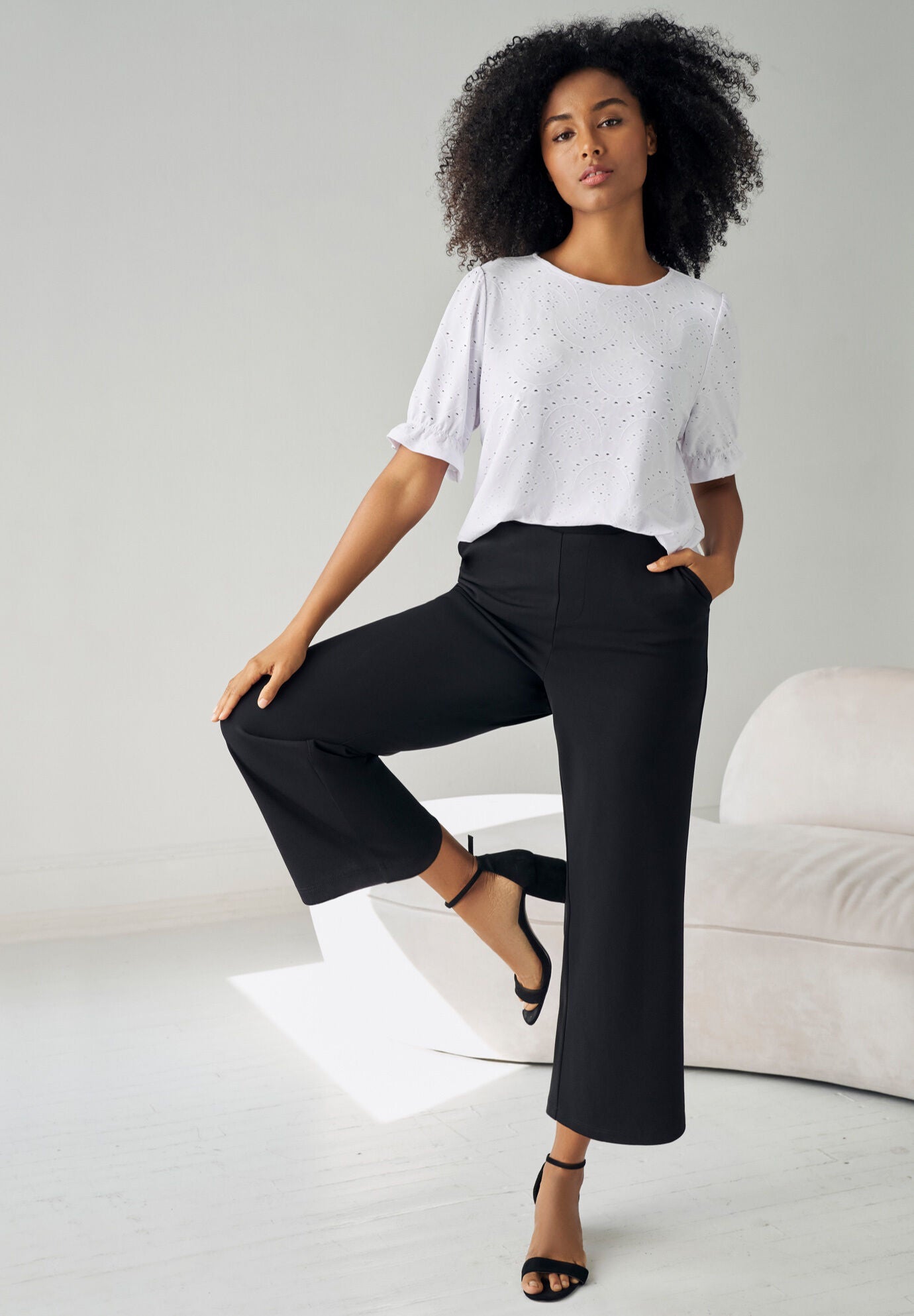 Short Puff Sleeve Eyelet Tee, , alternate image number 3