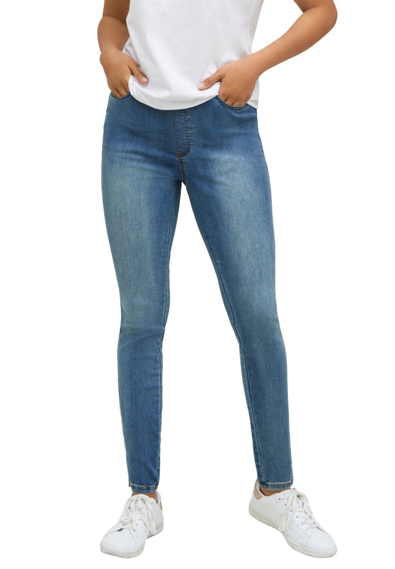 Mid-Rise Stretch Denim Pull-On 4 Pocket Jeggings | Avenue