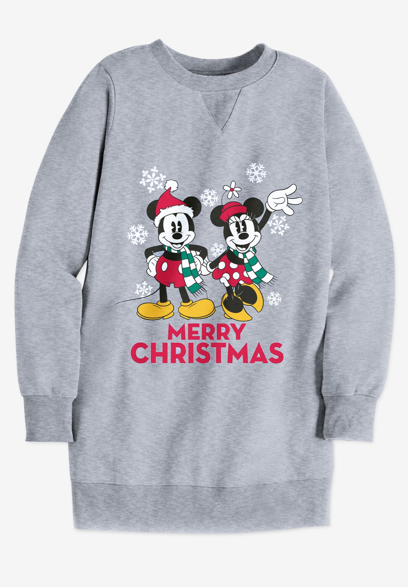 Disney Long-Sleeve Fleece Sweatshirt Xmas Heather Grey Mickey Minnie, , alternate image number 1