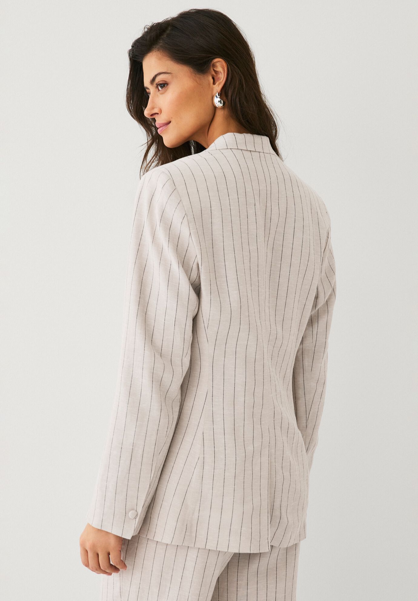 Classic Linen-Blend Blazer, OATMEAL BLACK STRIPE, on-hover image number 1