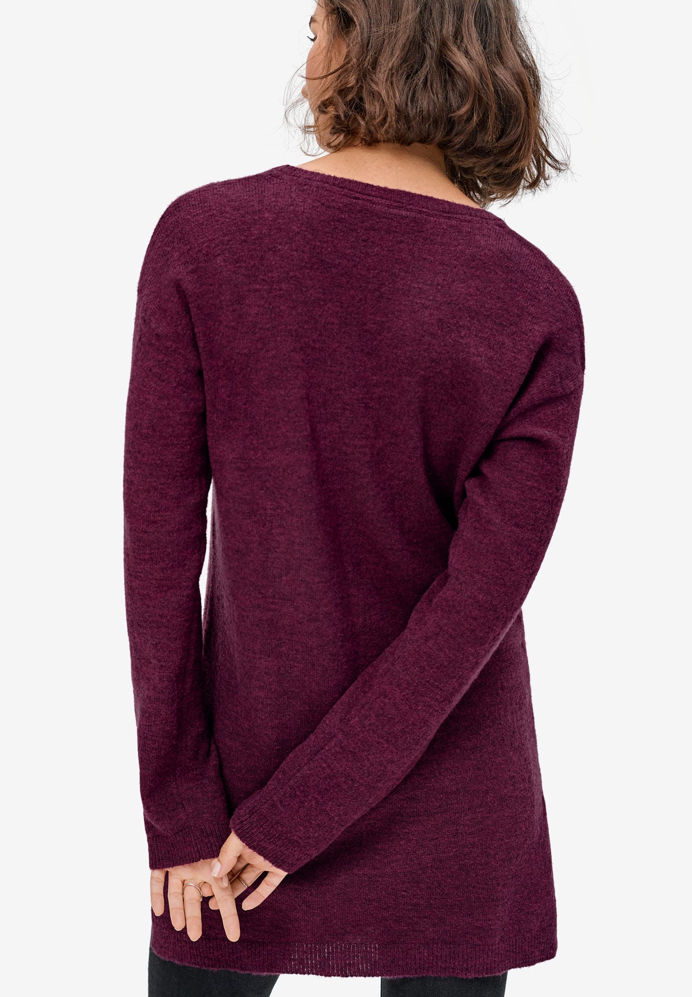 Button-Trim Sweater Tunic, MIDNIGHT BERRY MARLED, on-hover image number 1