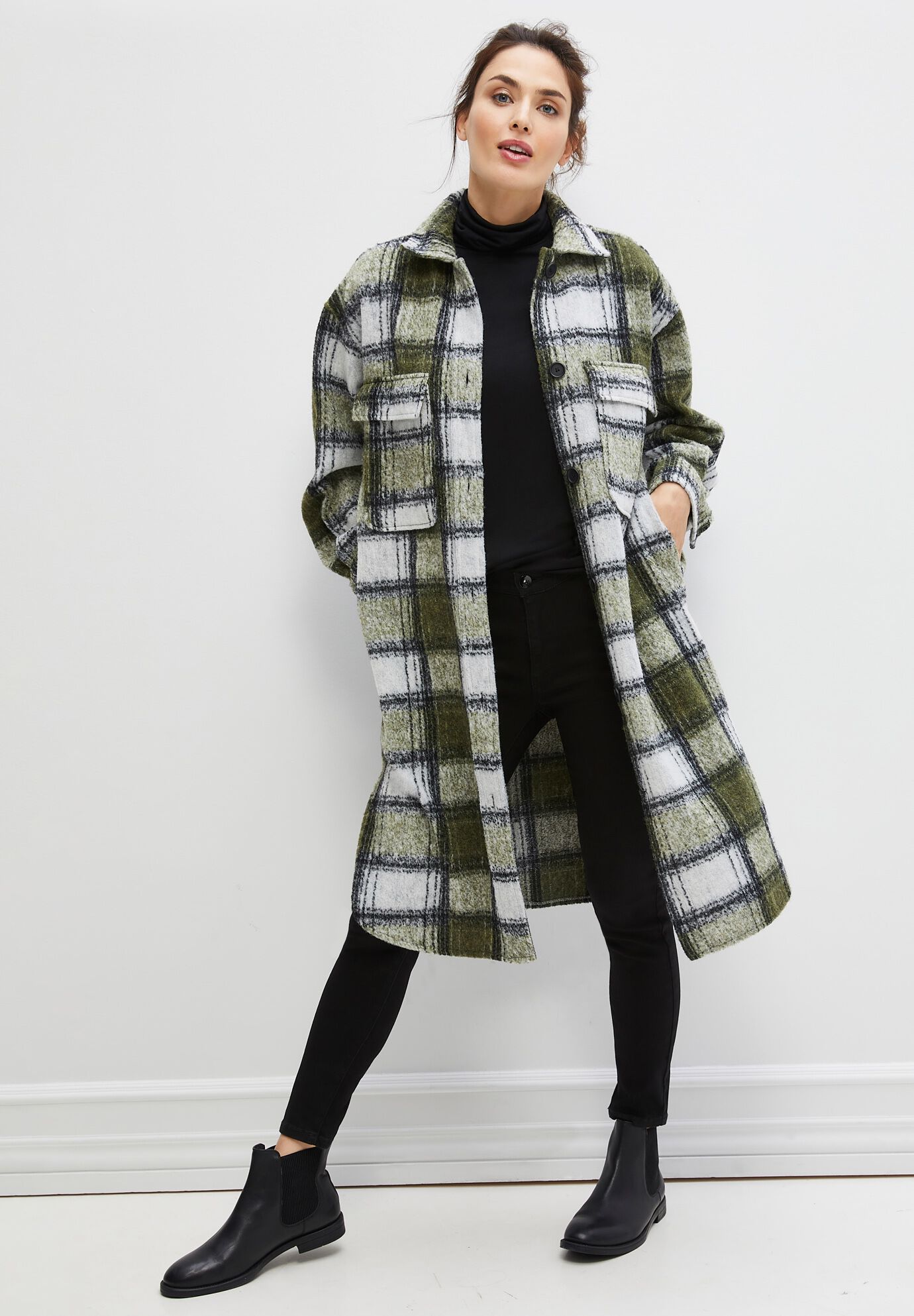 Wool Blend Long Shirt Jacket | Avenue
