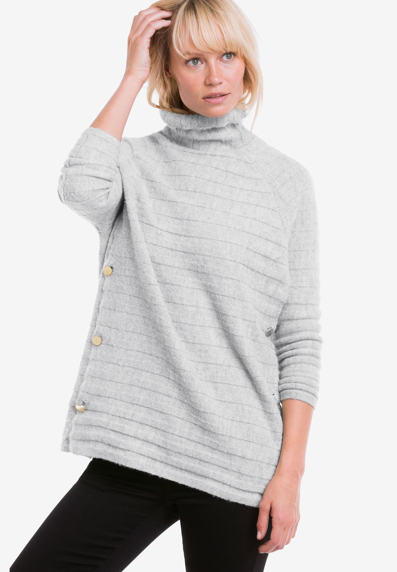 Side button turtleneck sweater sale