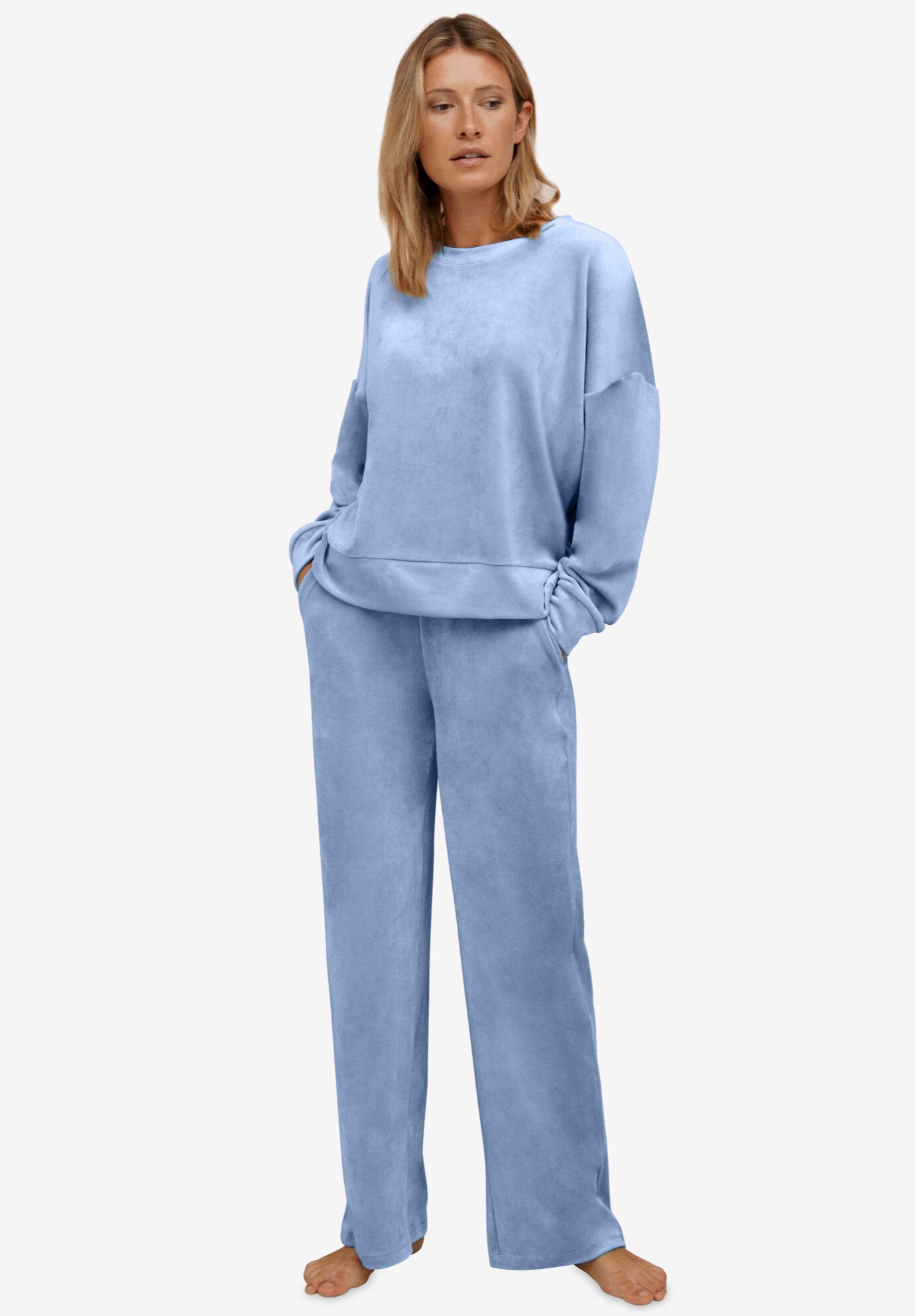Stretch Velour Wide Leg Pull-on Pants