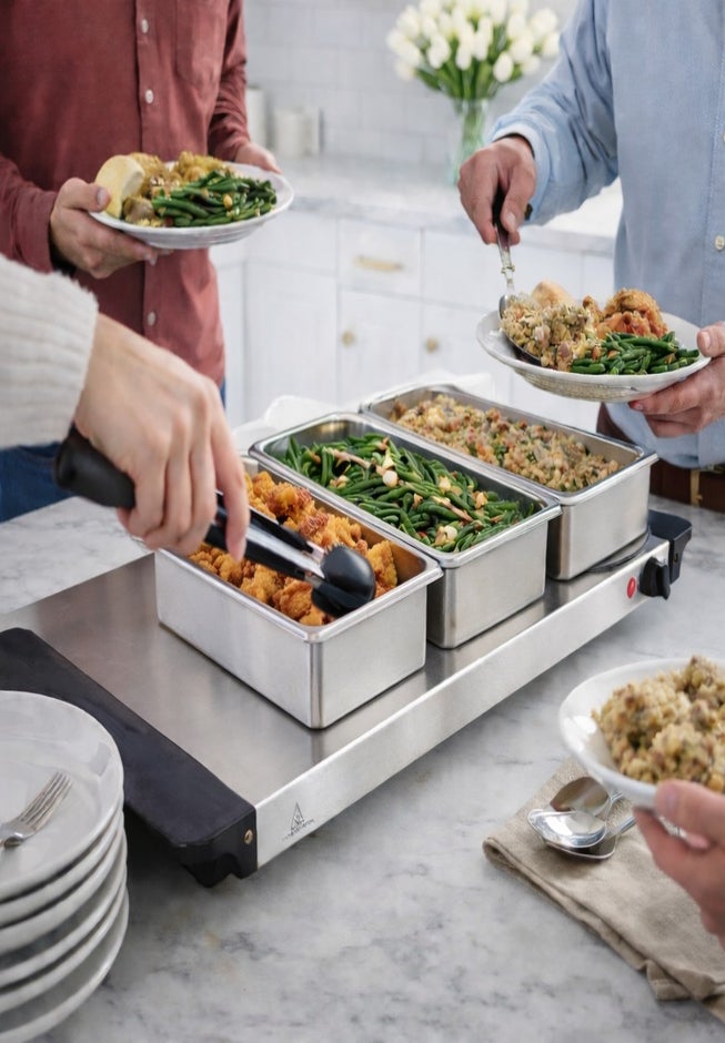 2-in-1 Triple Buffet Server & Warming Tray  image number 4