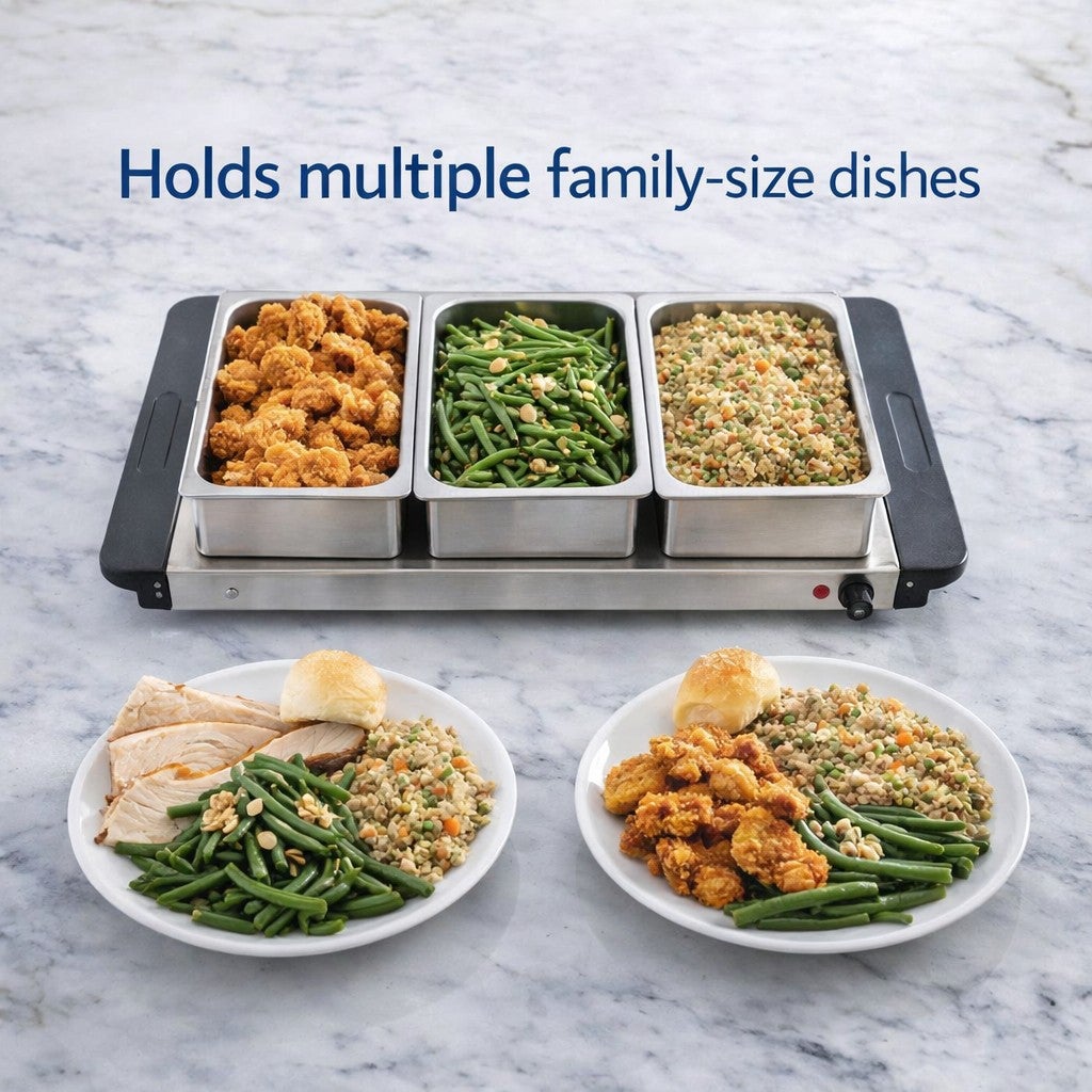 2-in-1 Triple Buffet Server & Warming Tray  image number 6