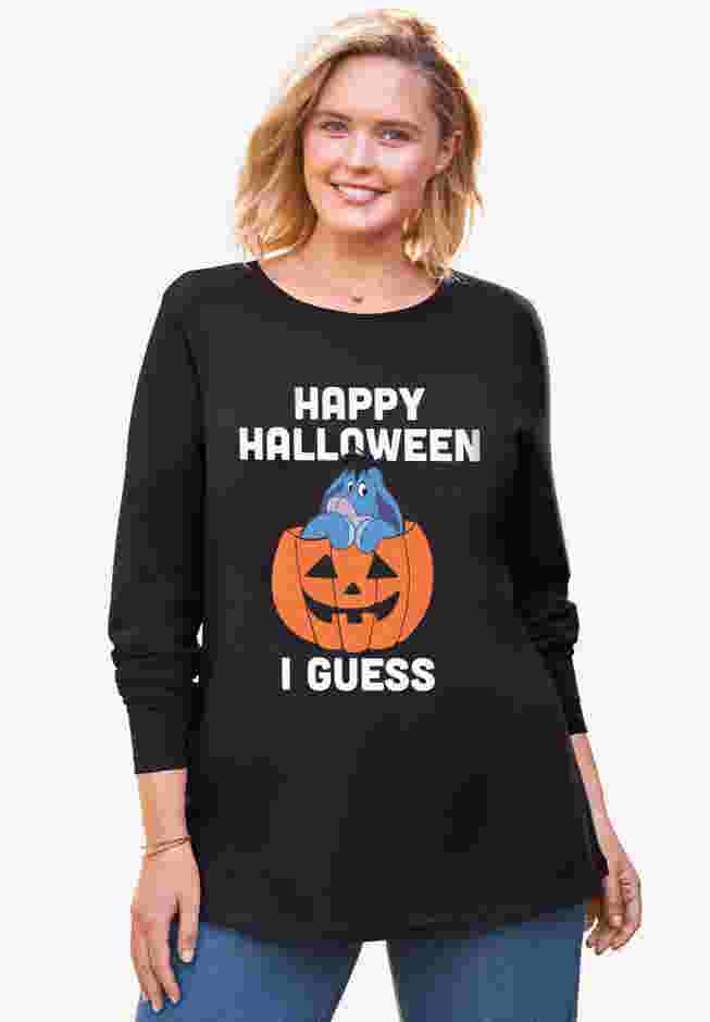 Disney Women's Long Sleeve Crew Tee Halloween Black Eeyore image number 0