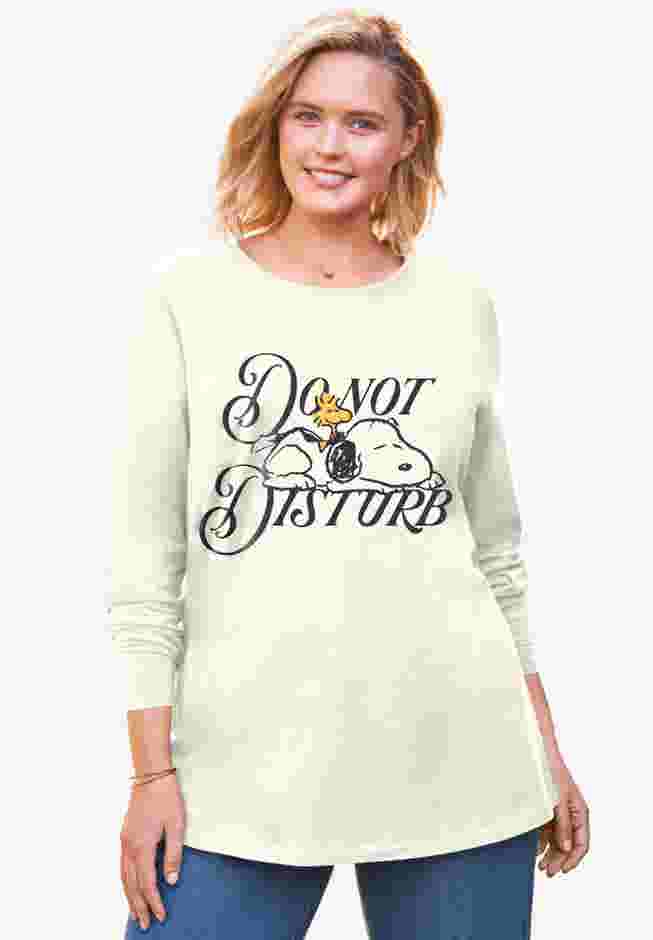 Peanuts Women's Long Sleeve Crew Tee Ivory Snoopy image number 0