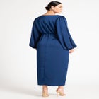 Pleated Satin Puff-Sleeve Maxi Dress image number null
