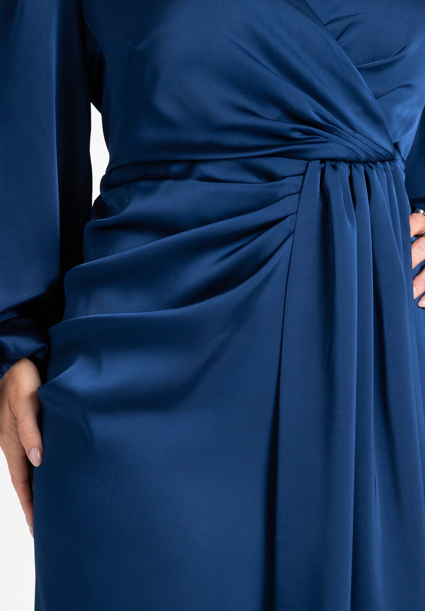 Pleated Satin Puff-Sleeve Maxi Dress image number 3