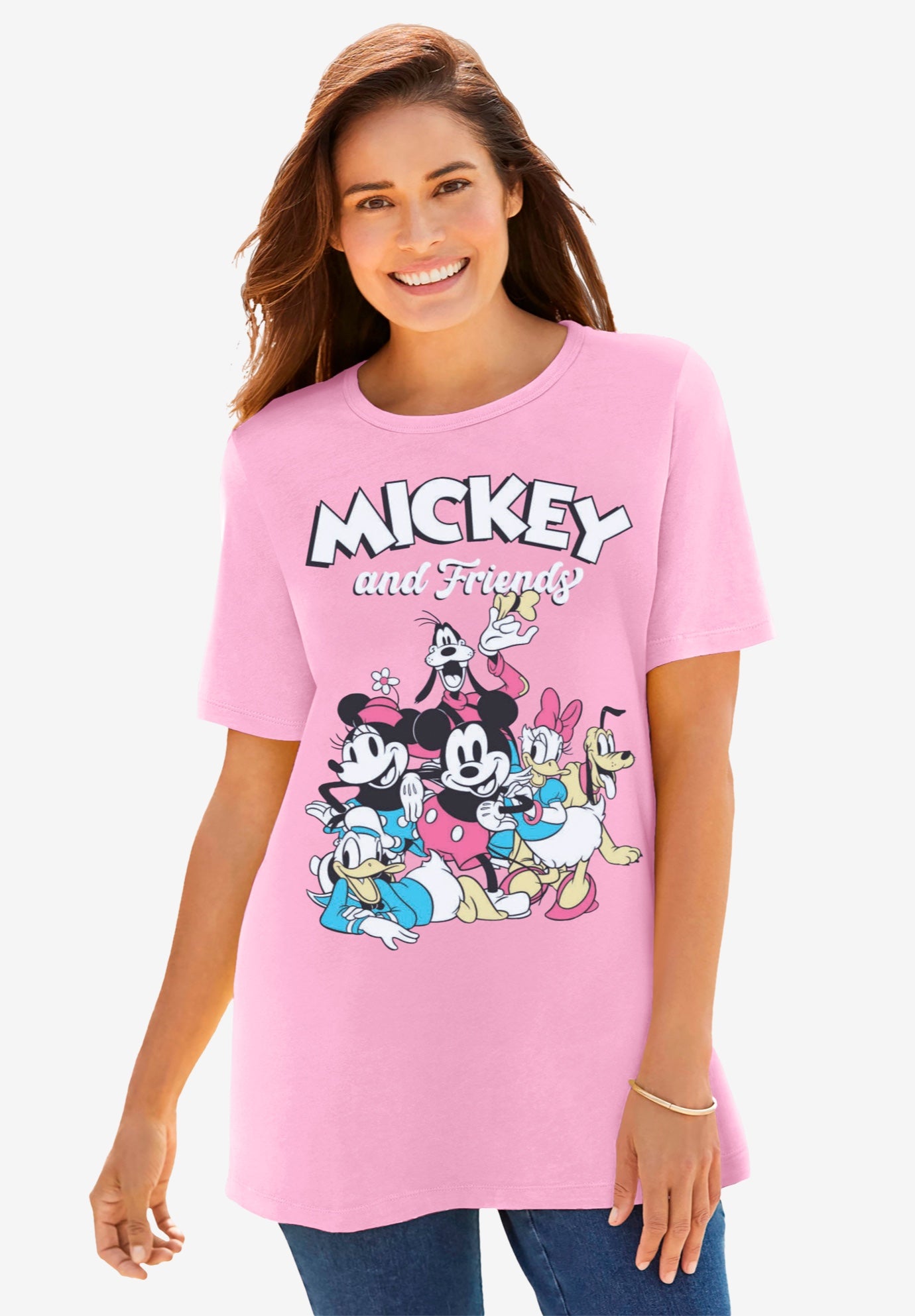 Pink Mickey Friends Crewneck Tee image number 0