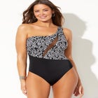 One Shoulder Mesh One Piece Swimsuit image number null