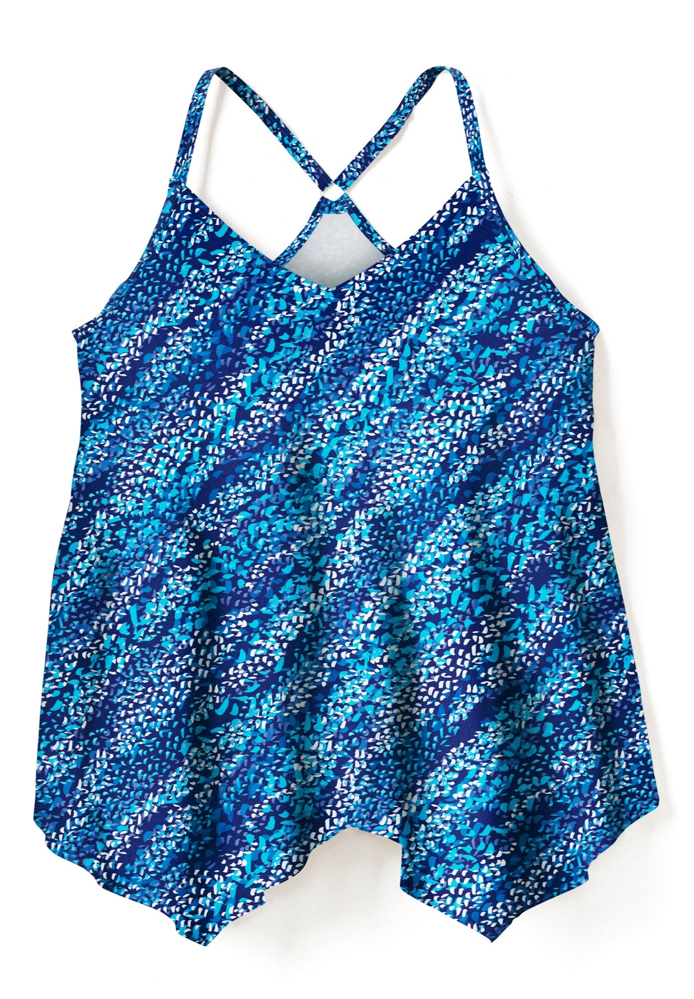 Longer-Length Draped Mesh Racerback Tankini Top image number 3