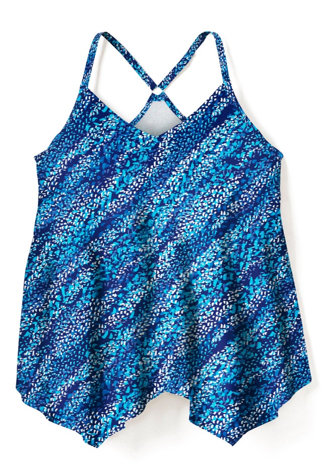 Longer-Length Draped Mesh Racerback Tankini Top image number 3