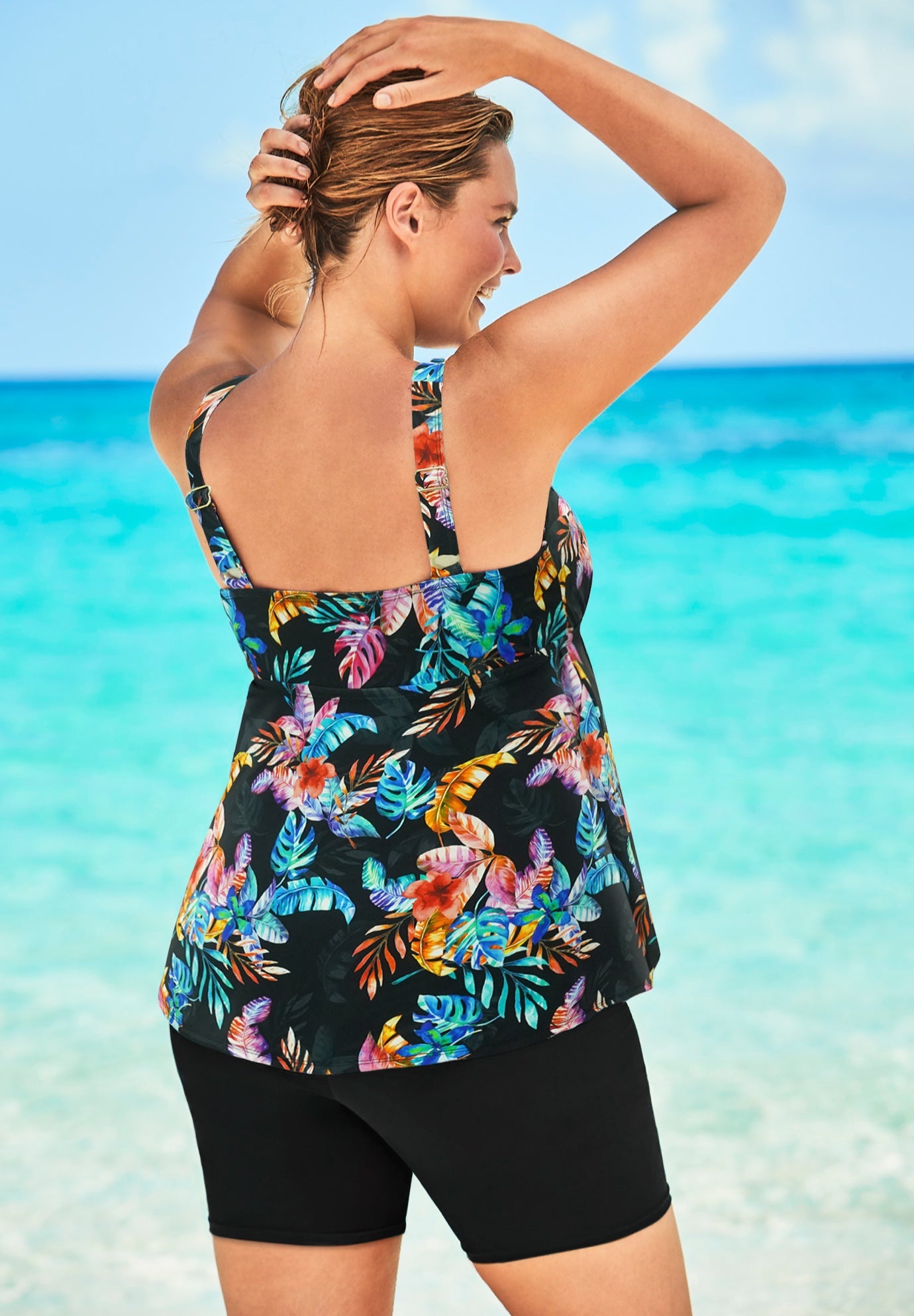 A-Line Flowy V-Neck Tankini Top with Built-In Bra image number 1