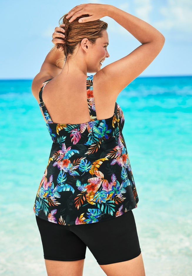 A-Line Flowy V-Neck Tankini Top with Built-In Bra image number 1