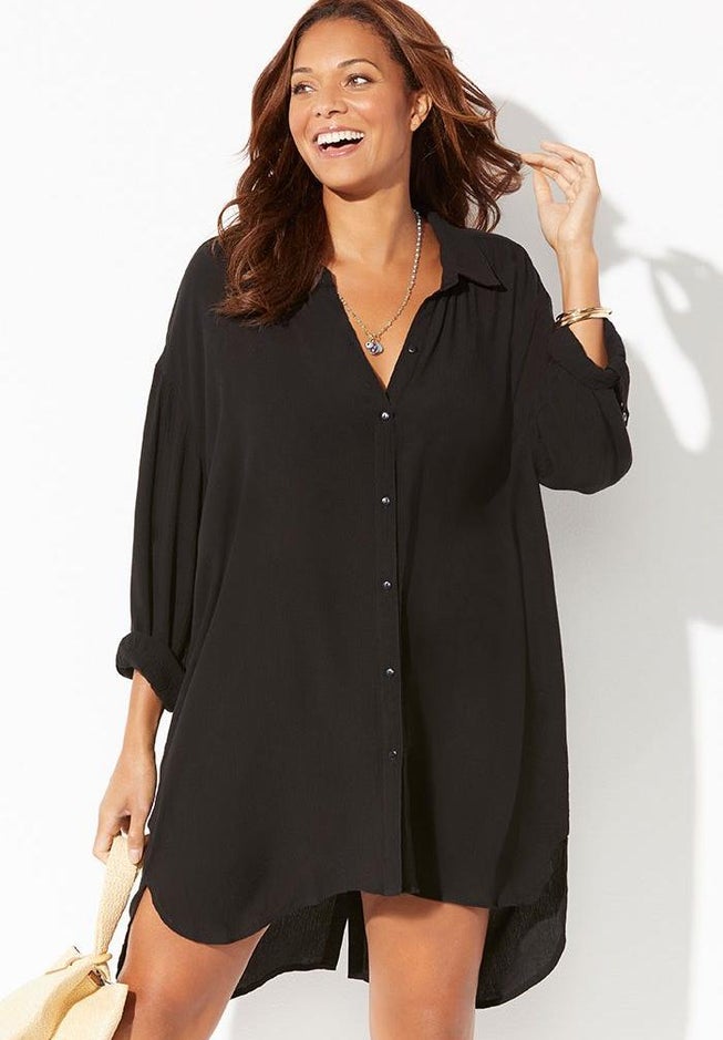Shea High-Low Button Front Cover Up Shirt image number 2