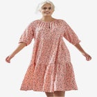 100% Cotton Tiered Below-Elbow Sleeve Midi Dress image number 0