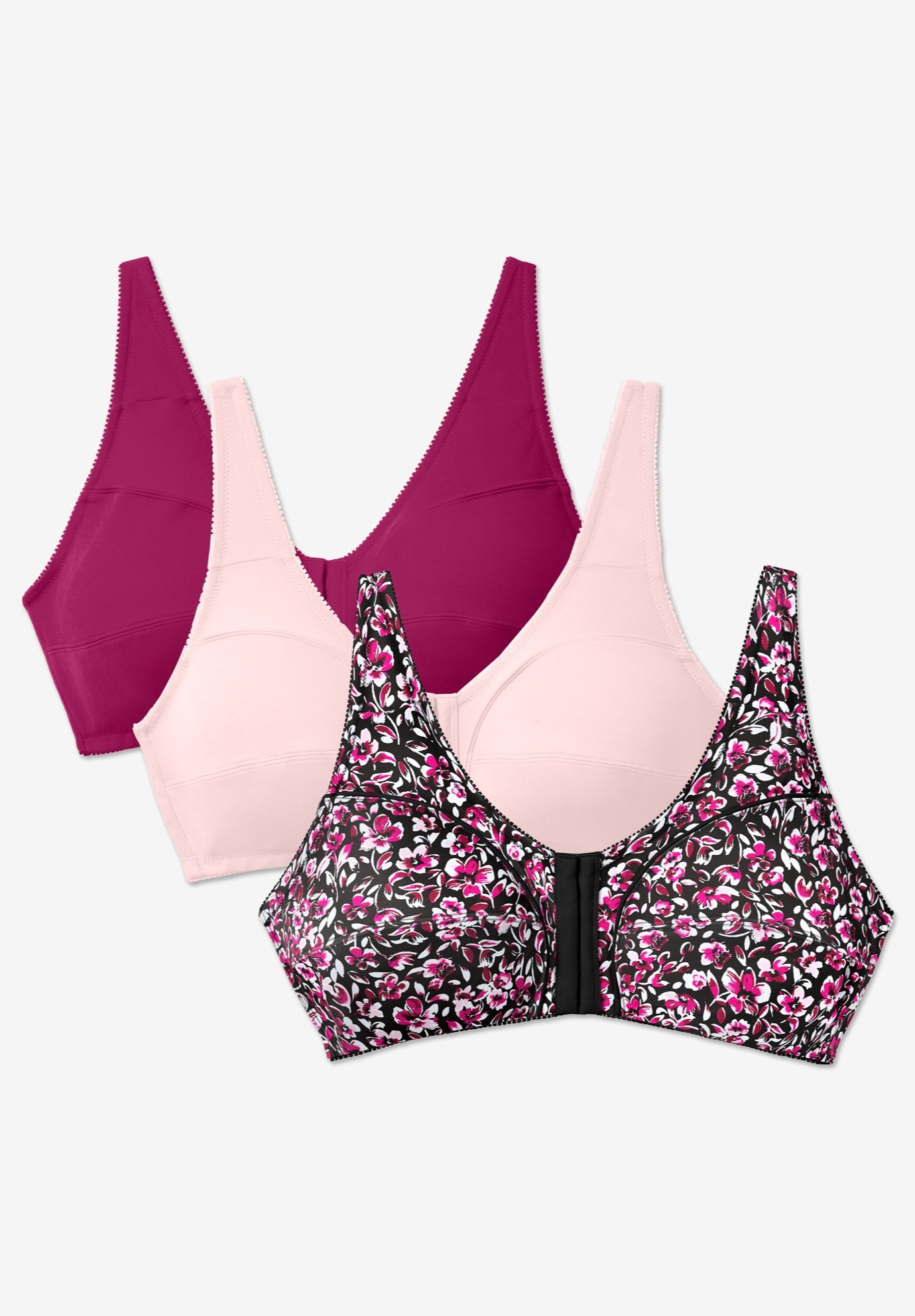 Comfort Choice&reg; 3-Pack Front-Close Cotton Wireless Bra image number 0